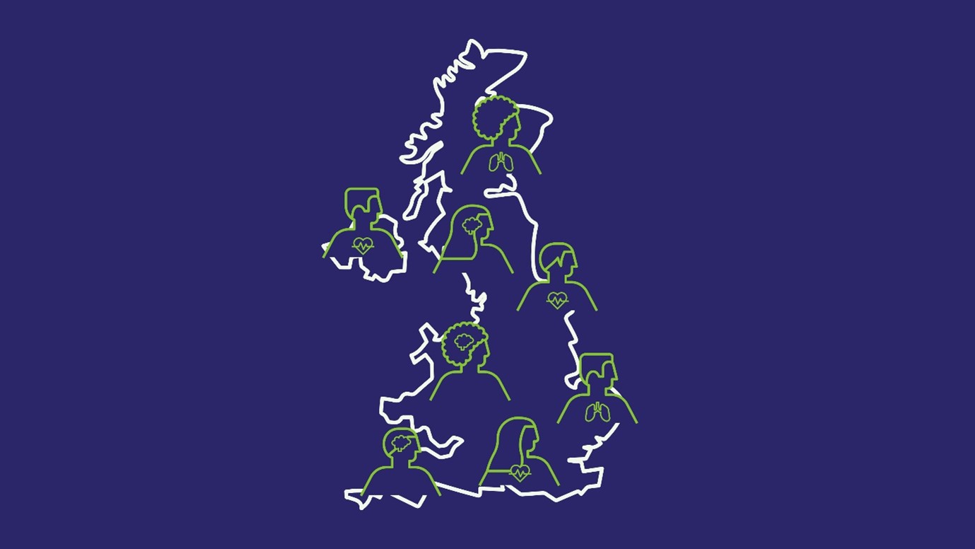 A map of the UK with human figures